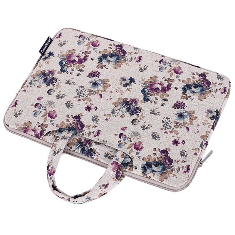 H2-B02 14-inch Canvas Laptop Handbag Flower Pattern Notebook Carrying Case