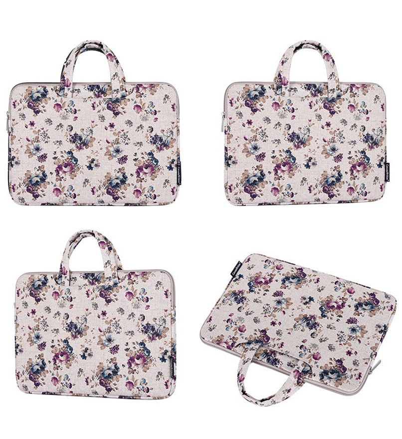 H2-B02 14-inch Canvas Laptop Handbag Flower Pattern Notebook Carrying Case
