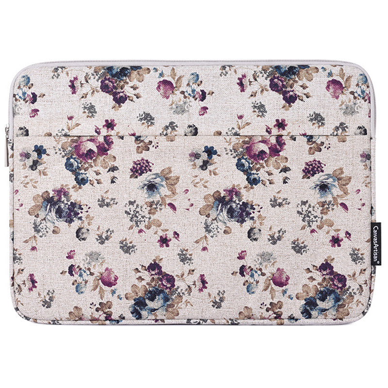 Canvasartian H2-12 Flower Pattern Soft Lining Laptop Protective Sleeve Carrying Bag for 12-inch Notebook - Khaki