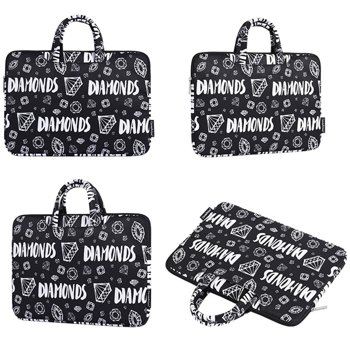Canvasartisan H15-B01 Diamond Pattern Handheld Laptop Sleeve Notebook Carrying Bag for 14-inch Laptop - Black