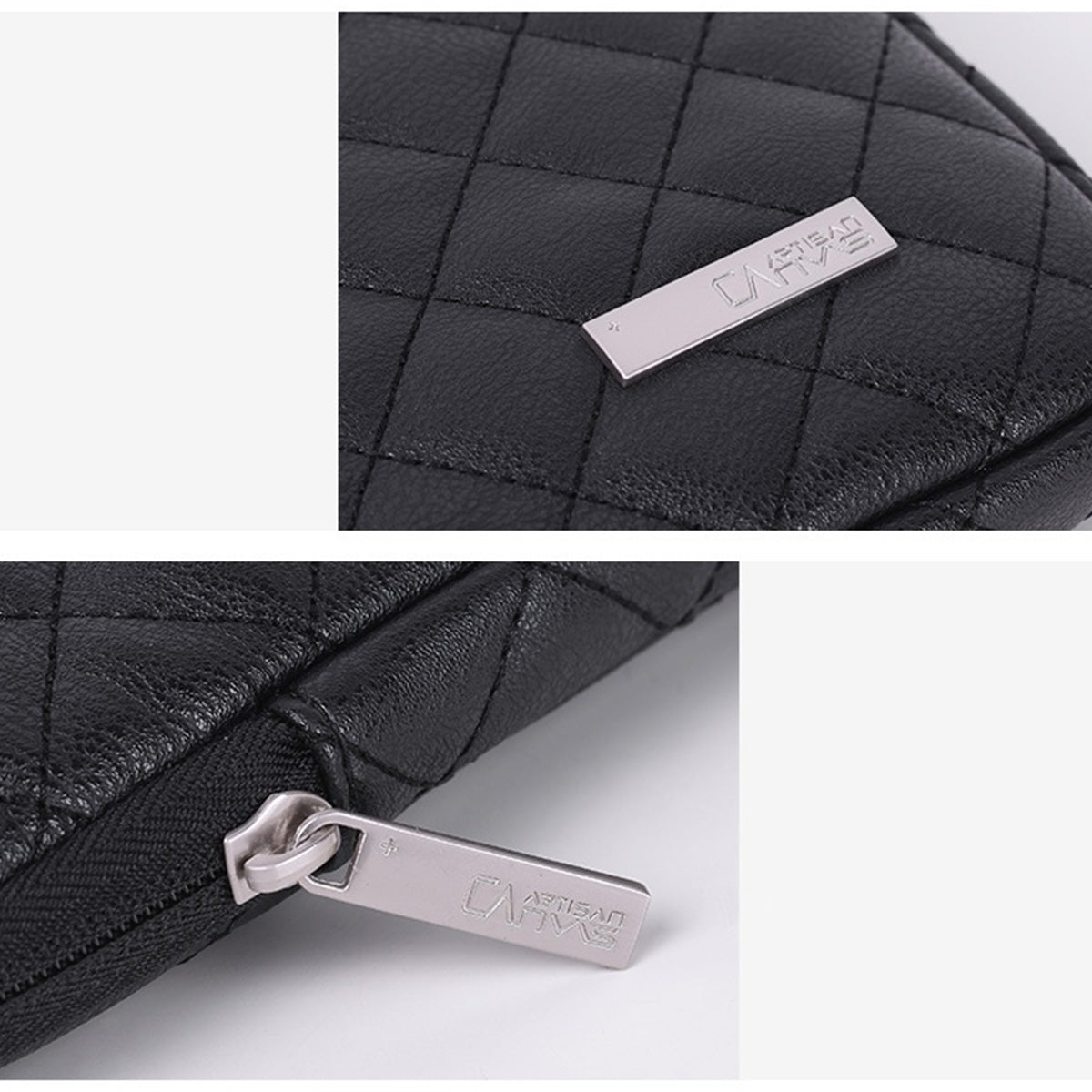 PU Leather Notebook Sleeve Rhombus Grid Computer Sleeve 13inch Laptop Business Style Large Bag - Black