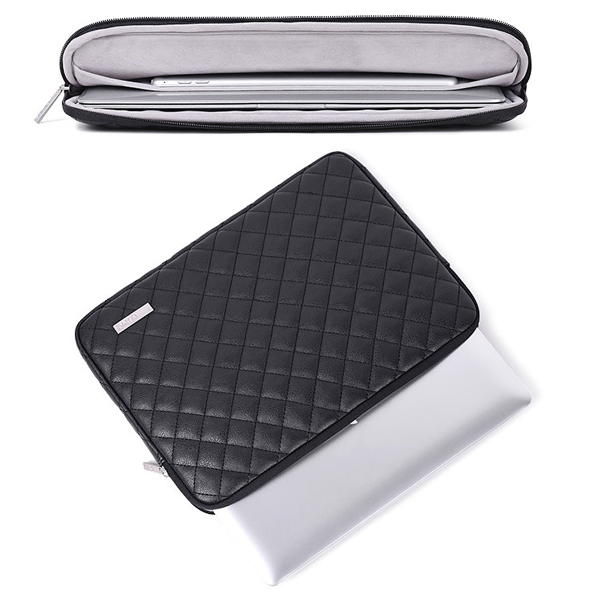 Canvasartian L19-451 Large Handbag Rhombus Grid PU Leather Notebook Sleeve Computer Sleeve 15inch Laptop Bag - Black