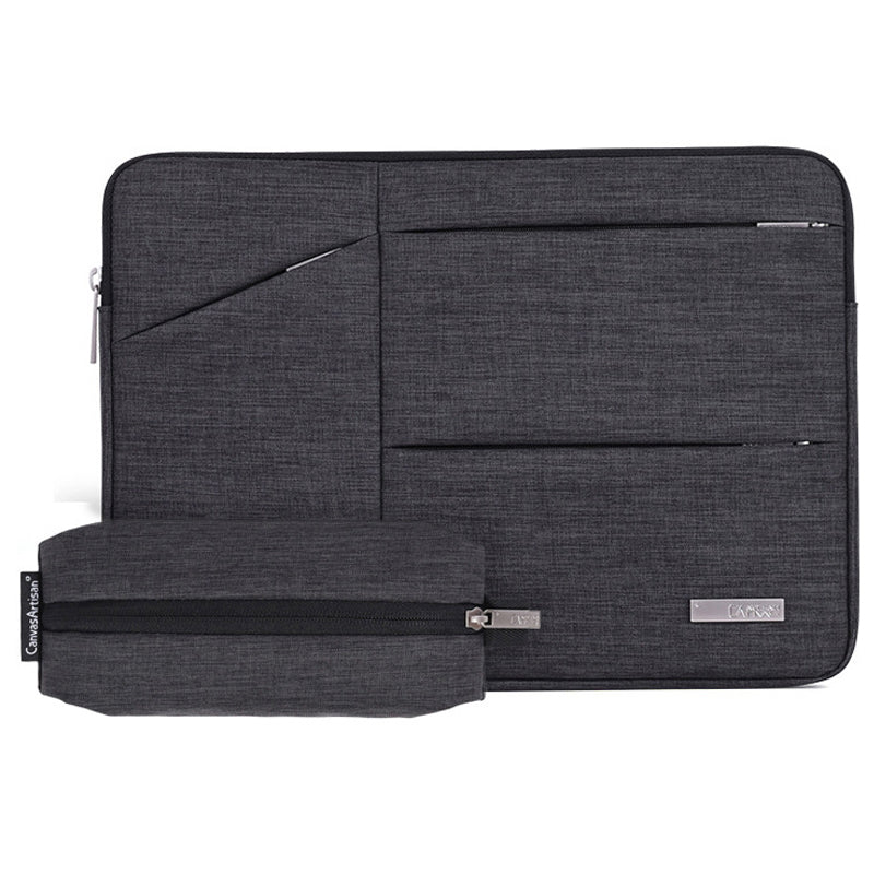 Slim Zipper Laptop Case Large Capacity Carrying Bag with Mini Storage Pouch for 12inch Laptops - Dark Grey