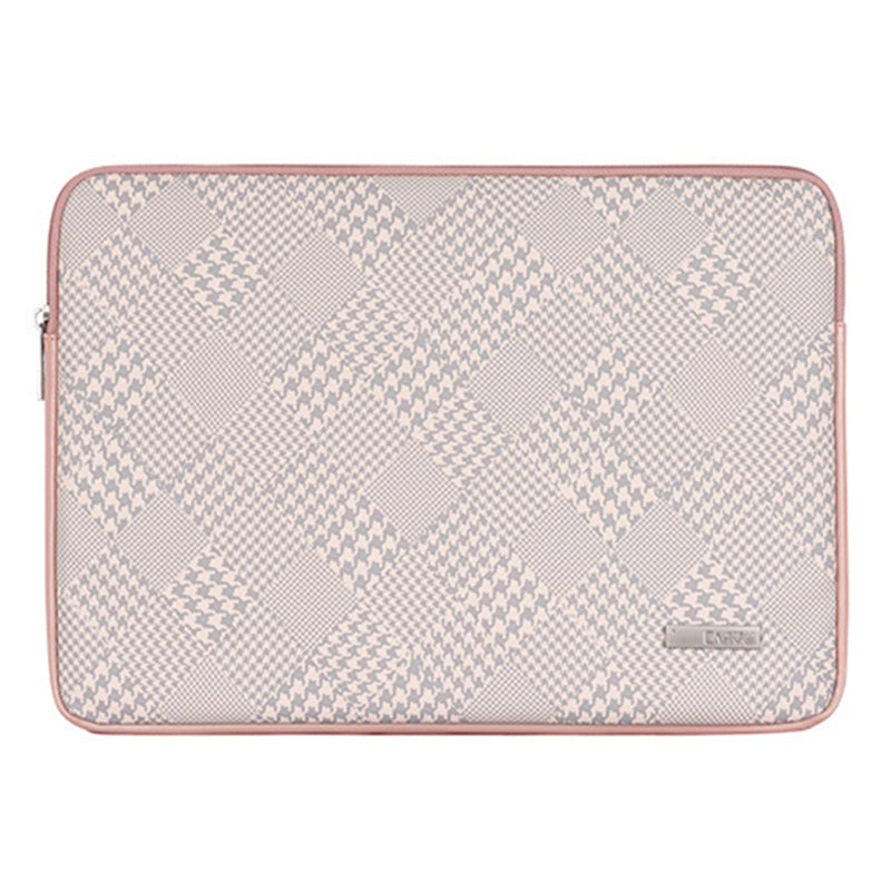 Canvasartisan L21-451 Portable Houndstooth Pattern Laptop Sleeve Case + Small Bag for 14-inch Notebook - Pink Edge