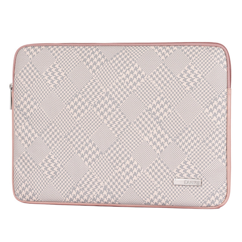 Canvasartisan L21-451 Houndstooth Pattern Laptop Sleeve Case with Soft Lining + Small Bag for 13-inch Notebook - Pink Edge