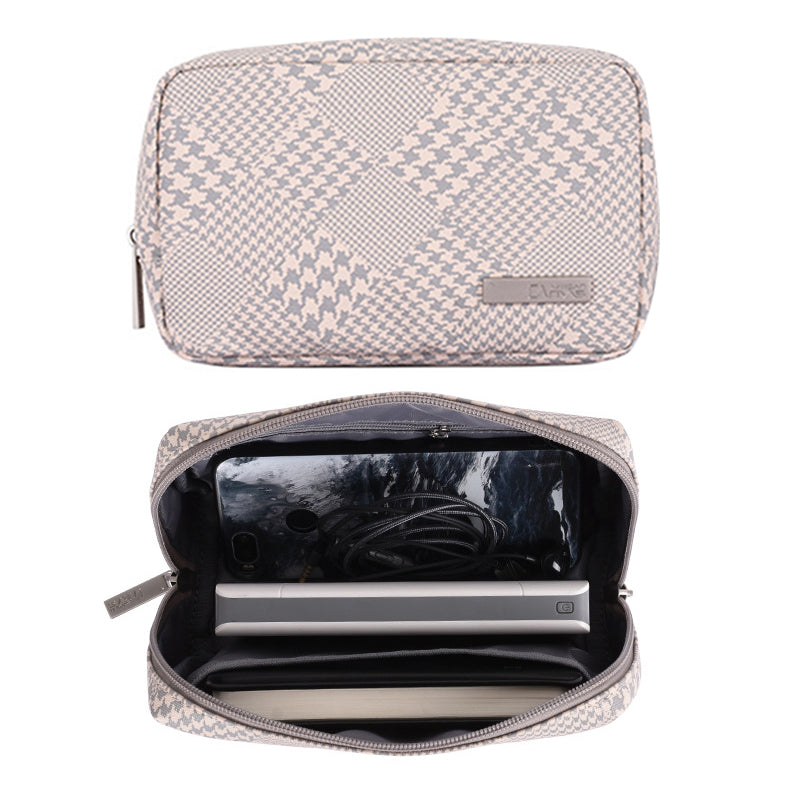 Canvasartisan L21-451 Houndstooth Pattern Laptop Sleeve Case with Soft Lining + Small Bag for 13-inch Notebook - Pink Edge