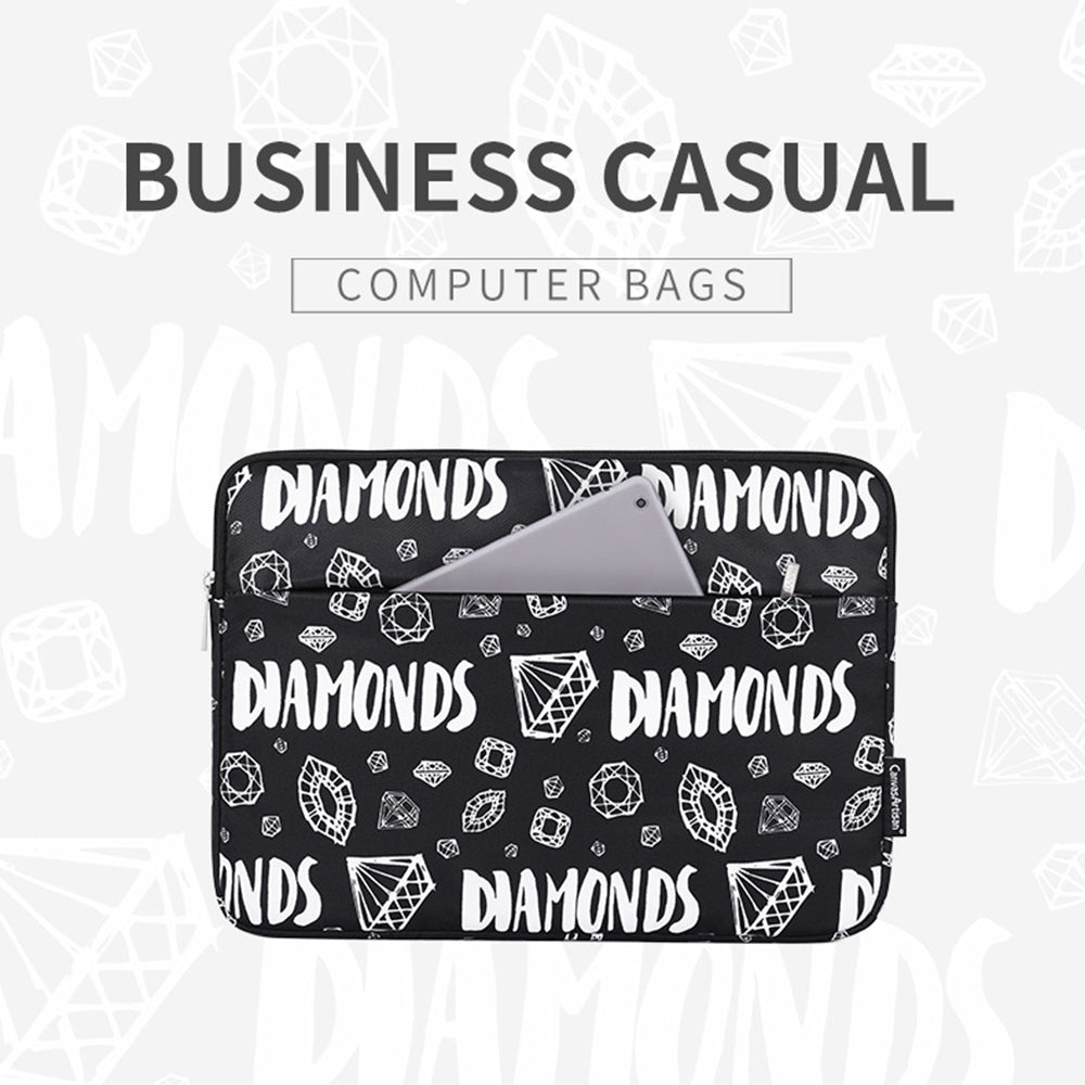 H15-11 15-inch Laptop Sleeve Diamond Pattern Polyester Notebook Storage Bag Carrying Case