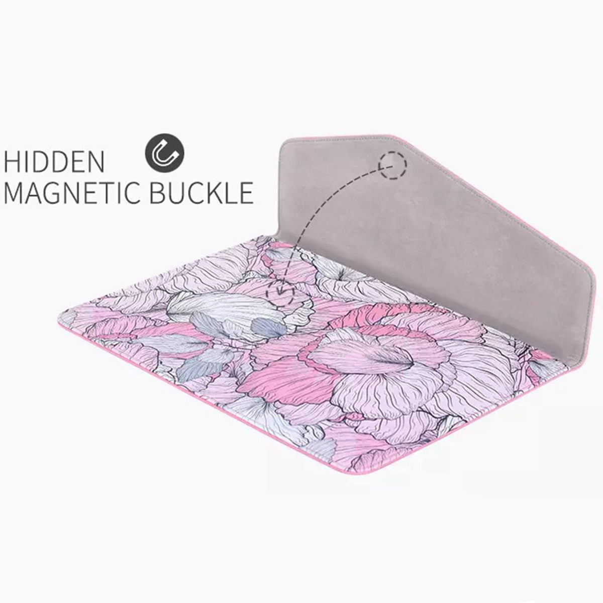 E56-T1321 PU Leather Laptop Sleeve Bag Flower Pattern Notebook Handbag with Small Bag for 14-inch Laptop