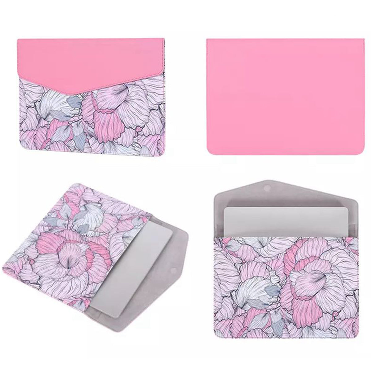 E56-T1321 PU Leather Laptop Sleeve Bag Flower Pattern Notebook Handbag with Small Bag for 14-inch Laptop