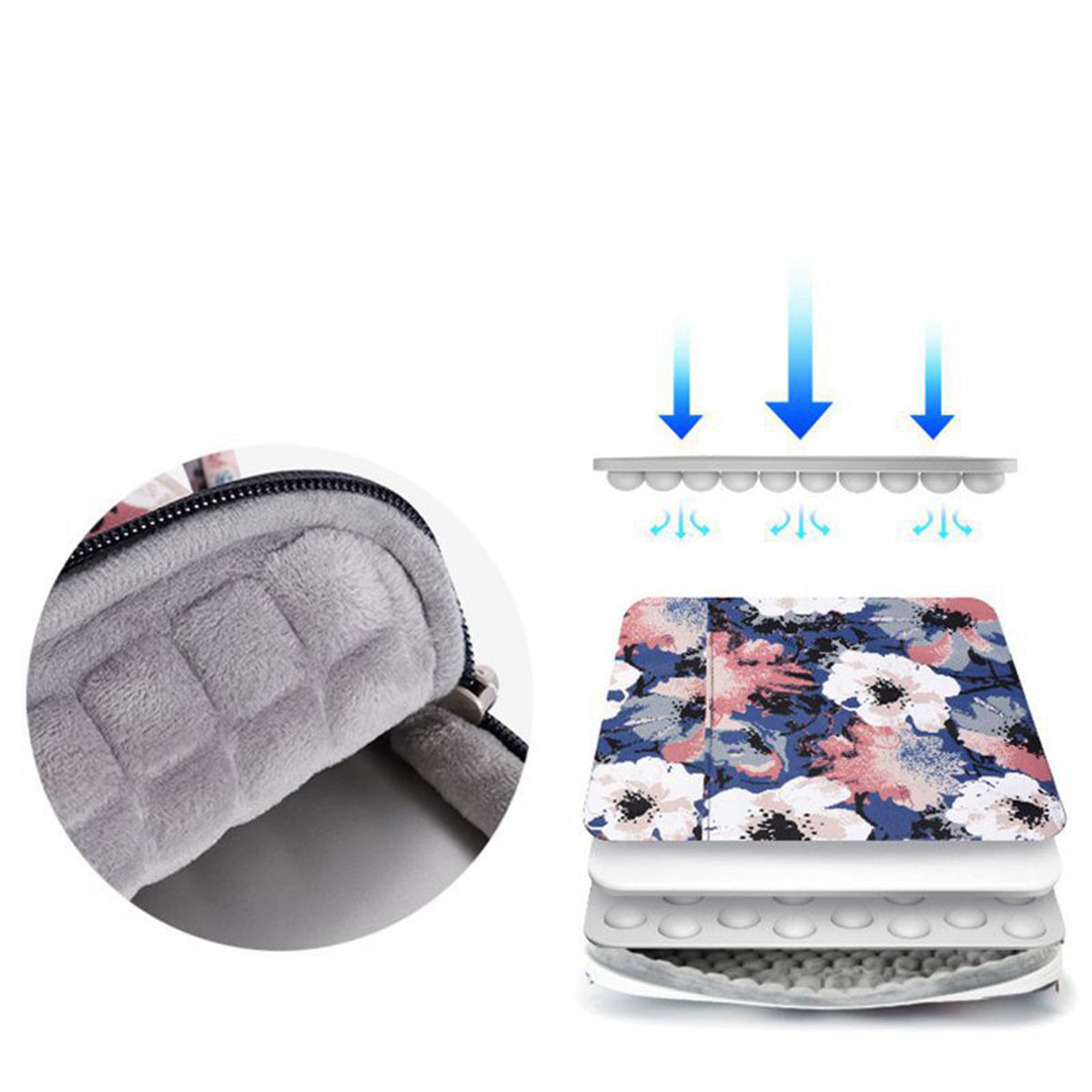 KH43-05 13-inch Laptop Sleeve Flower Pattern Handbag Zipper Notebook Bag