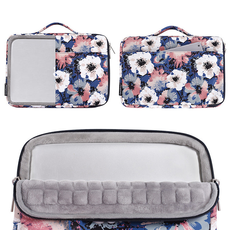 KH43-05 15-inch Laptop Handbag Protective Sleeve Flower Pattern Notebook Carrying Case