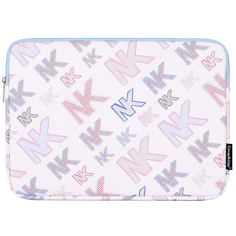 Canvasartisan G59-01 Letter NK Printing PU Leather Laptop Carrying Case Shockproof Notebook Protective Sleeve for 14-inch Laptop - Blue