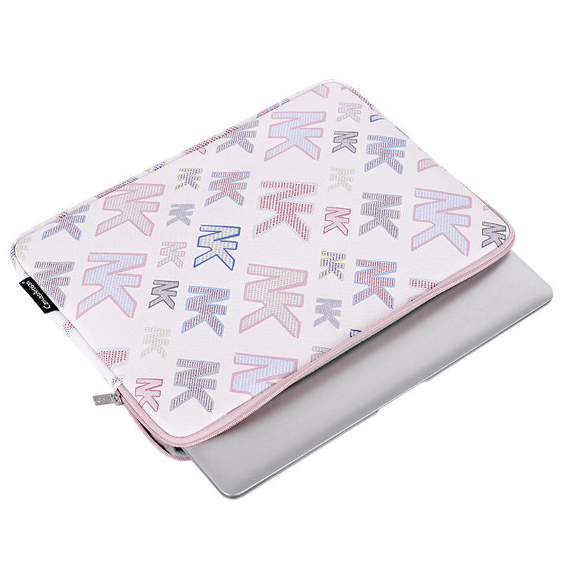 Canvasartisan G59-01 Letter NK Printing PU Leather Laptop Carrying Case Shockproof Notebook Protective Sleeve for 14-inch Laptop - Pink