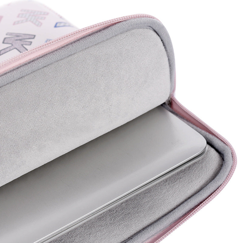 Canvasartisan G59-01 Letter NK Printing PU Leather Laptop Carrying Case Shockproof Notebook Protective Sleeve for 14-inch Laptop - Pink