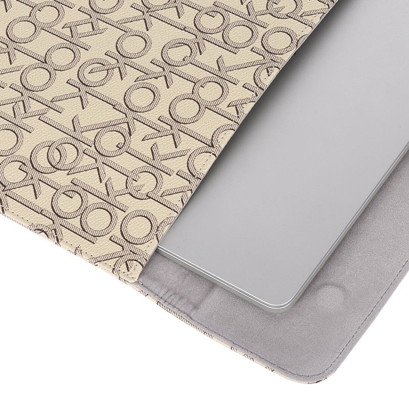 E61-01 12-inch Laptop Carrying Bag Letter OK Printing Magnetic Flip PU Leather Notebook Sleeve