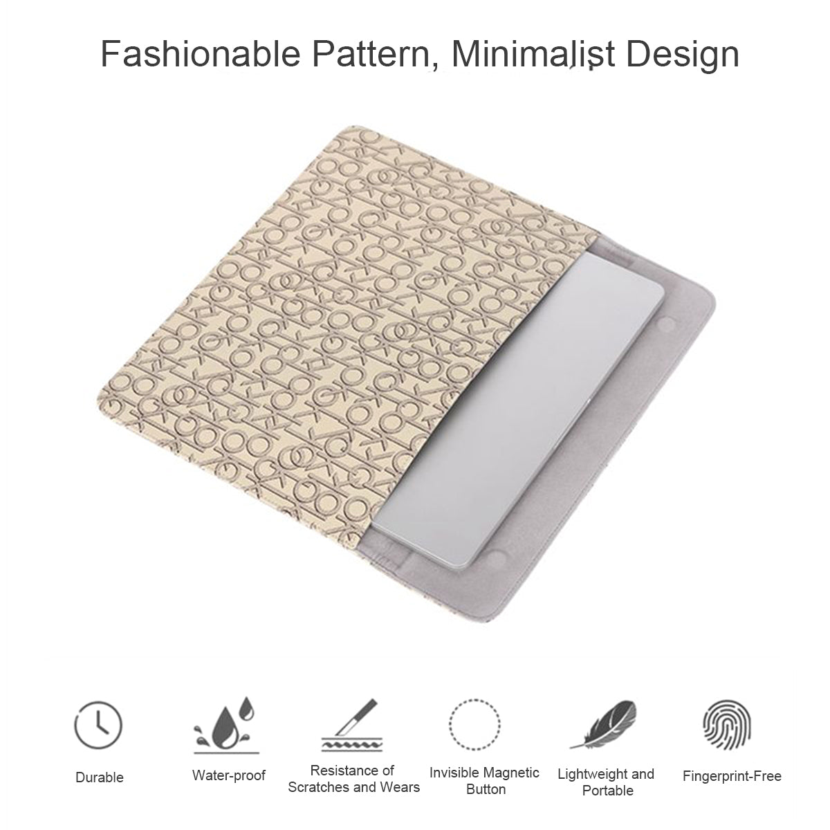 E61-01 12-inch Laptop Carrying Bag Letter OK Printing Magnetic Flip PU Leather Notebook Sleeve