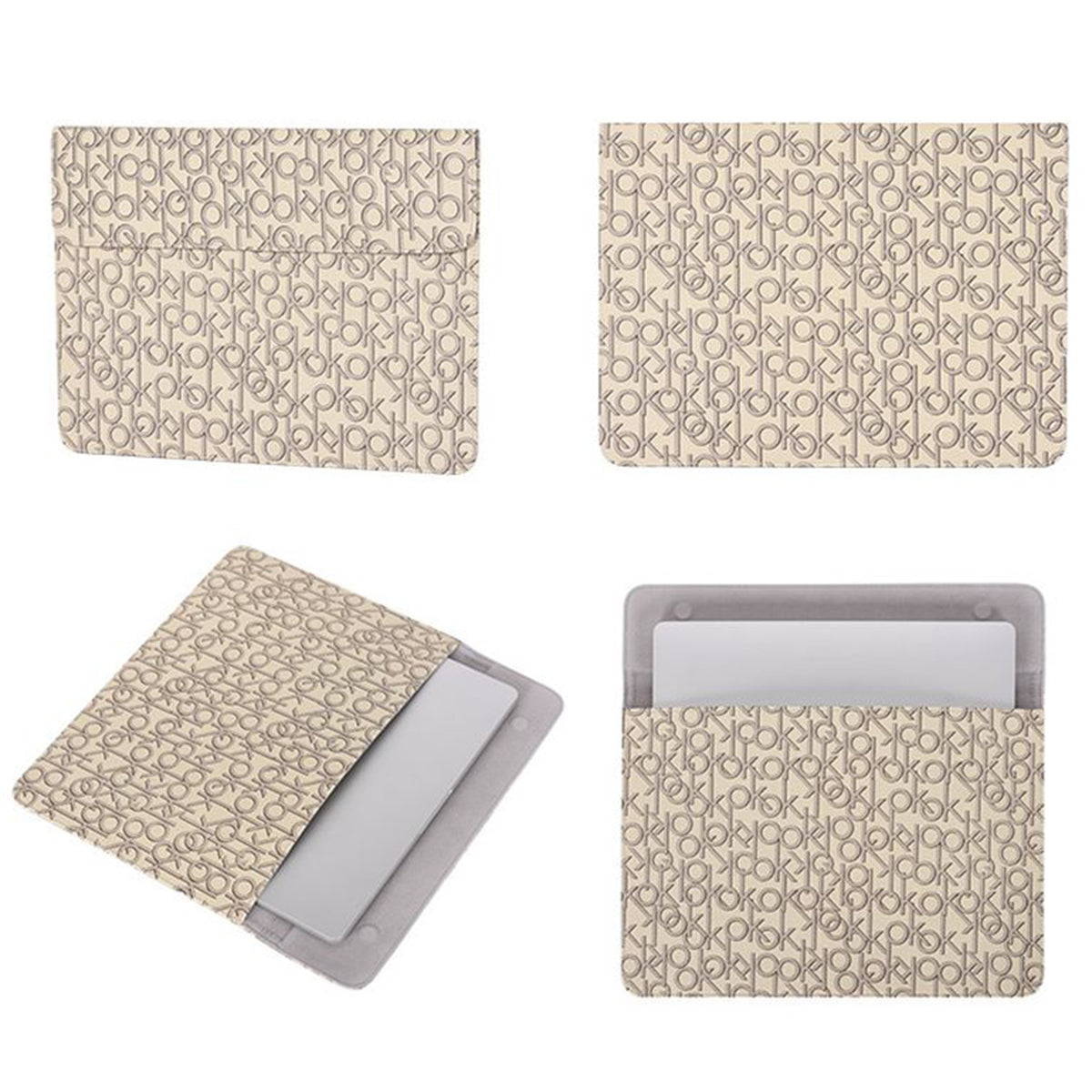 E61-01 PU Leather Protective Sleeve 14-inch Laptop Carrying Bag Letter OK Pattern Notebook Case