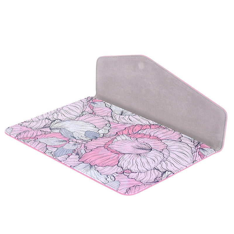 E56-T1321 12-inch Laptop Carrying Bag Flower Pattern PU Leather Notebook Sleeve with Small Bag