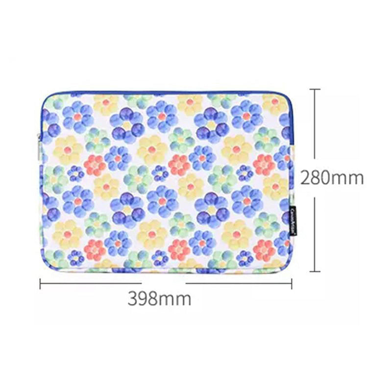 G51-01 15-inch Laptop Bag PU Leather Flower Printing Ultra-thin Protective Notebook Sleeve