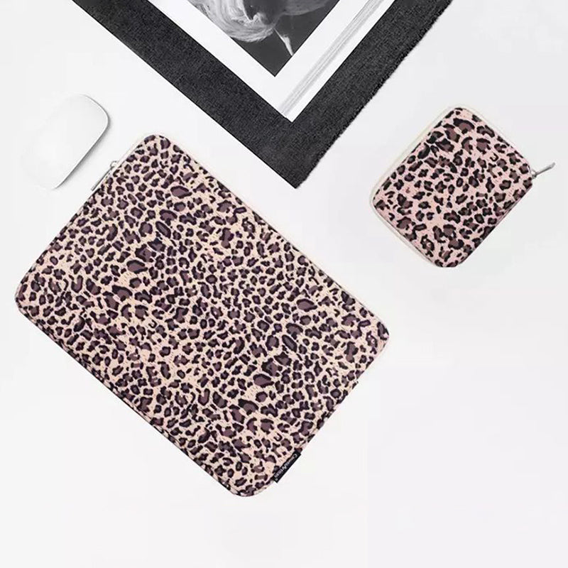 Canvasartian H31-T0123 Shockproof Carry Case Leopard Printed Sleeve Bag with Small Bag for 14" Laptops - Yellow