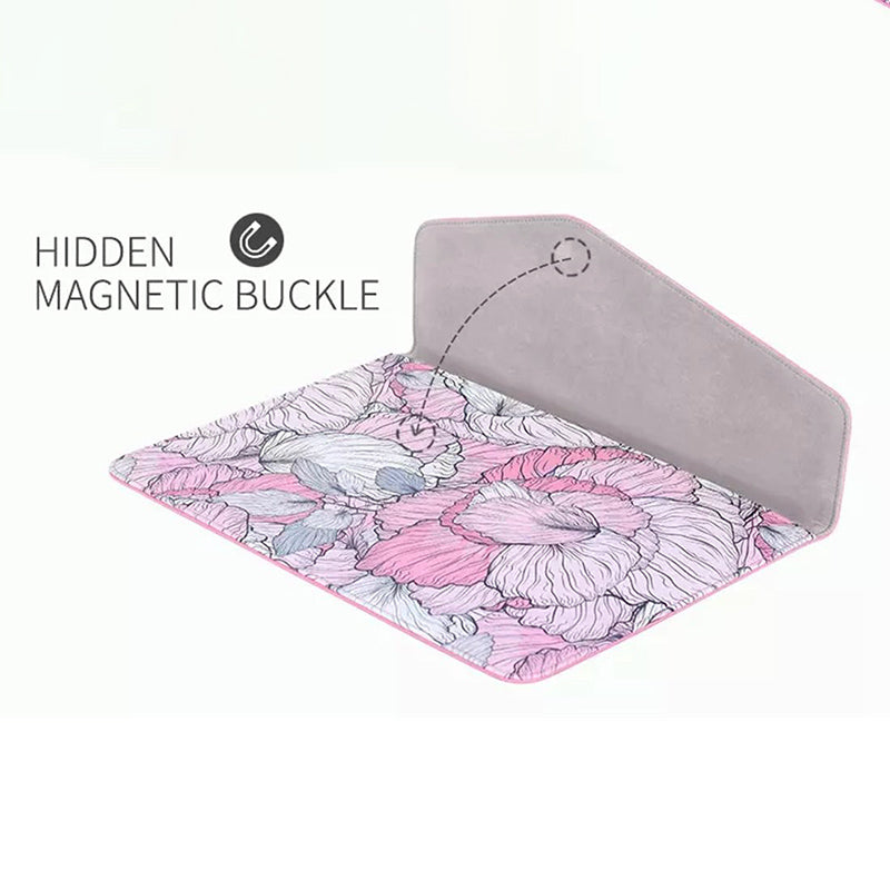 E56-13 Portable 14-inch Laptop PU Leather Carrying Bag Magnetic Closure Flower Pattern Notebook Sleeve
