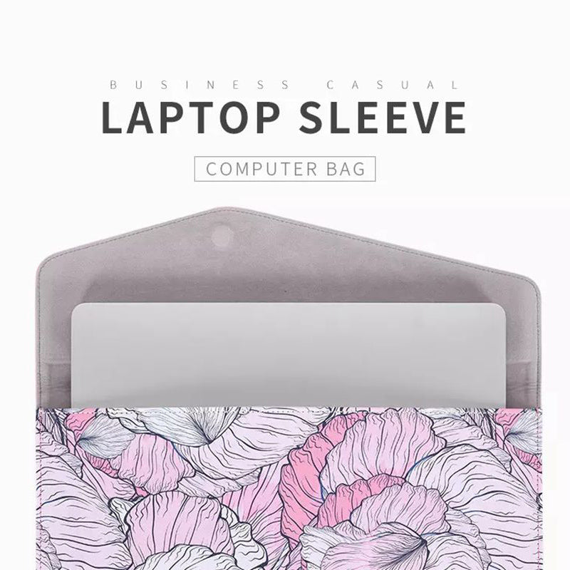 E56-13 Portable 14-inch Laptop PU Leather Carrying Bag Magnetic Closure Flower Pattern Notebook Sleeve