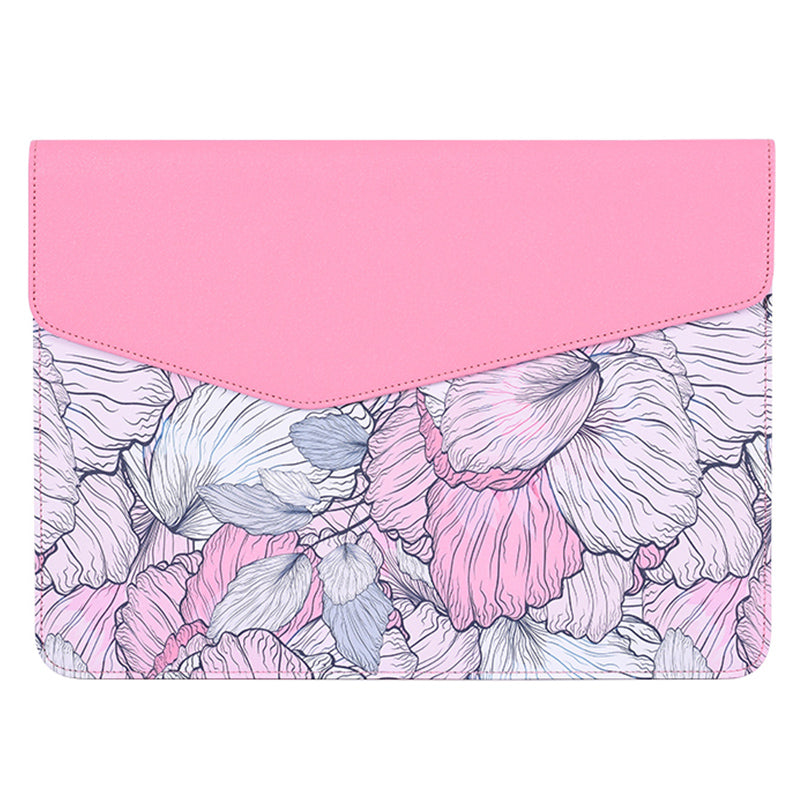 E56-13 Flower Pattern PU Leather Carrying Bag Magnetic Closure Notebook Sleeve for 15-inch Laptop