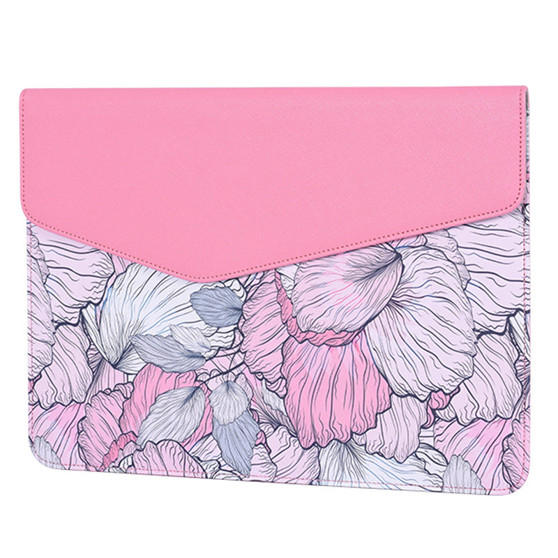 E56-13 Flower Pattern PU Leather Carrying Bag Magnetic Closure Notebook Sleeve for 15-inch Laptop