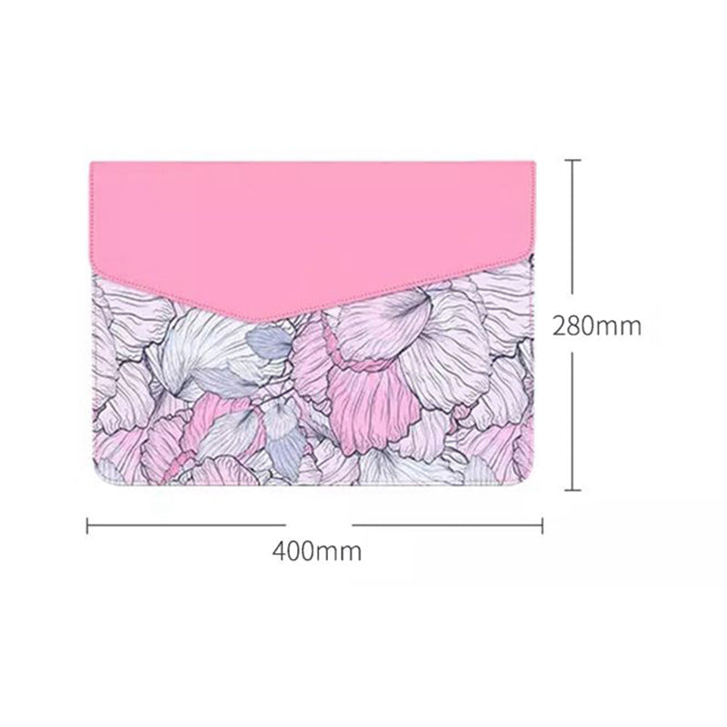 E56-13 Flower Pattern PU Leather Carrying Bag Magnetic Closure Notebook Sleeve for 15-inch Laptop