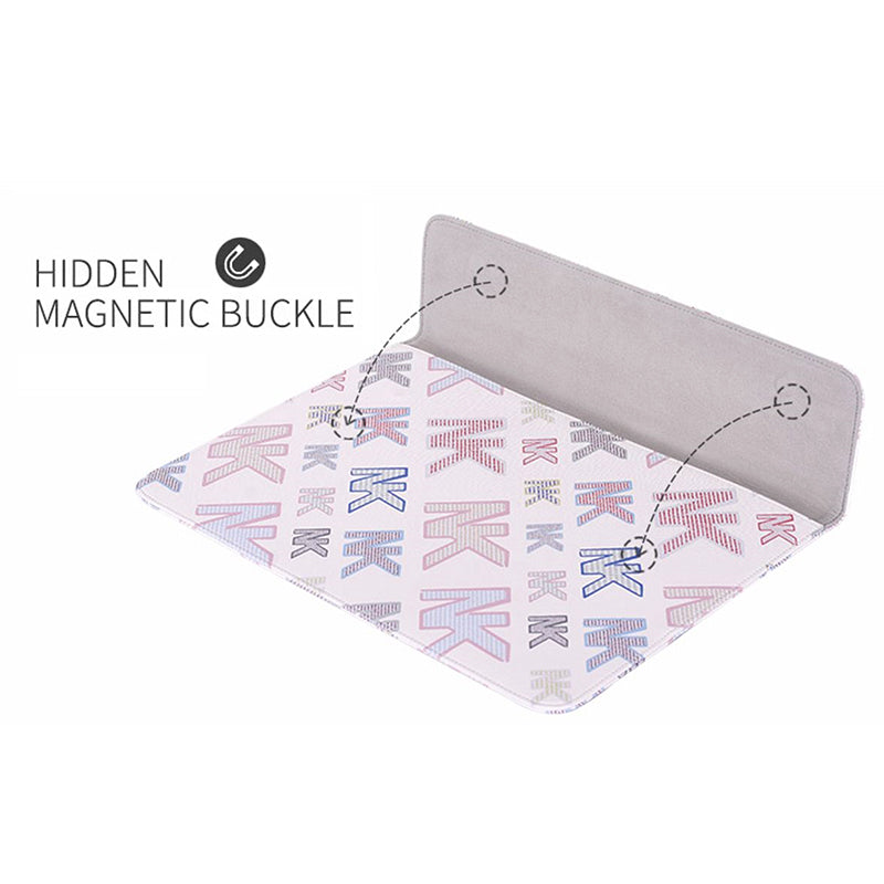 E59-01 Scratch-proof Laptop Carrying Case Letter NK Printing PU Leather Tablet Sleeve Bag with Magnetic Buckle for 13 inch Laptops
