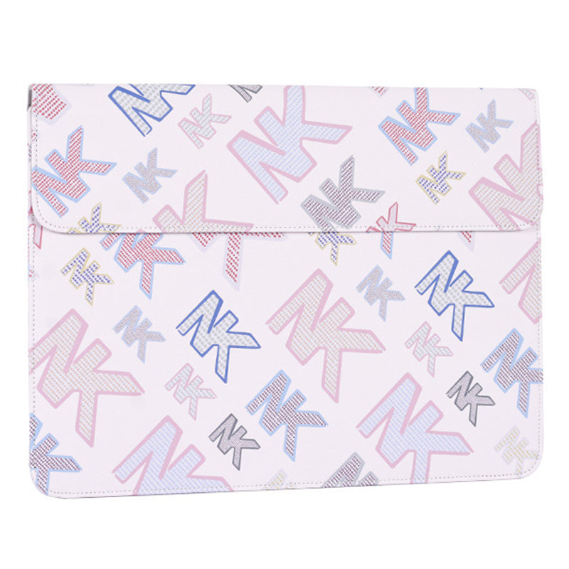 E59-01 Letter NK Printing Laptop Carrying Case PU Leather Scratch-proof Sleeve Bag with Magnetic Buckle for 15 inch Laptops