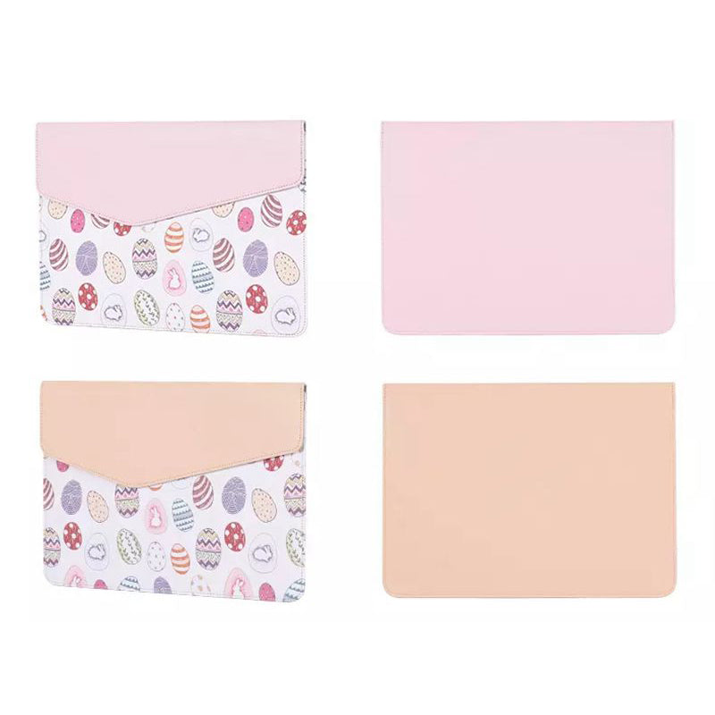 Canvasartisan E52-13 13-inch Notebook Cartoon Pattern PU Leather Storage Pouch Carrying Bag Magnetic Flip Cover Laptop Sleeve - Apricot