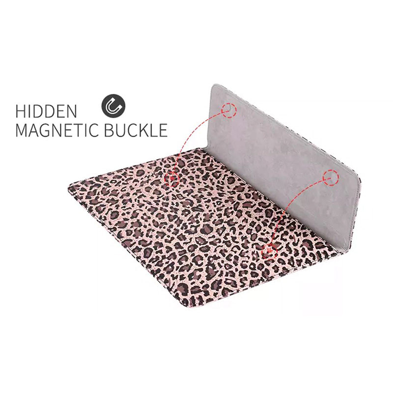 Leopard Printed Fashion Laptop Sleeve PU Leather Magnetic Lid Envelope Notebook Bag - Pink/12 inch