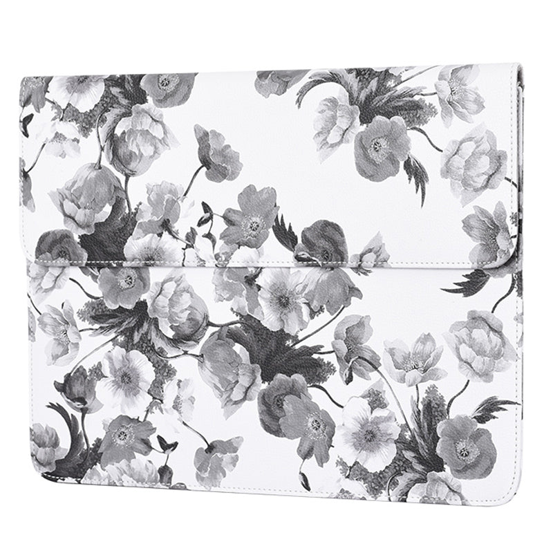 Ink Painting Style Flower Printed PU Leather Laptop Sleeve Magnetic Lid Notebook Carrying Bag - 13-inch