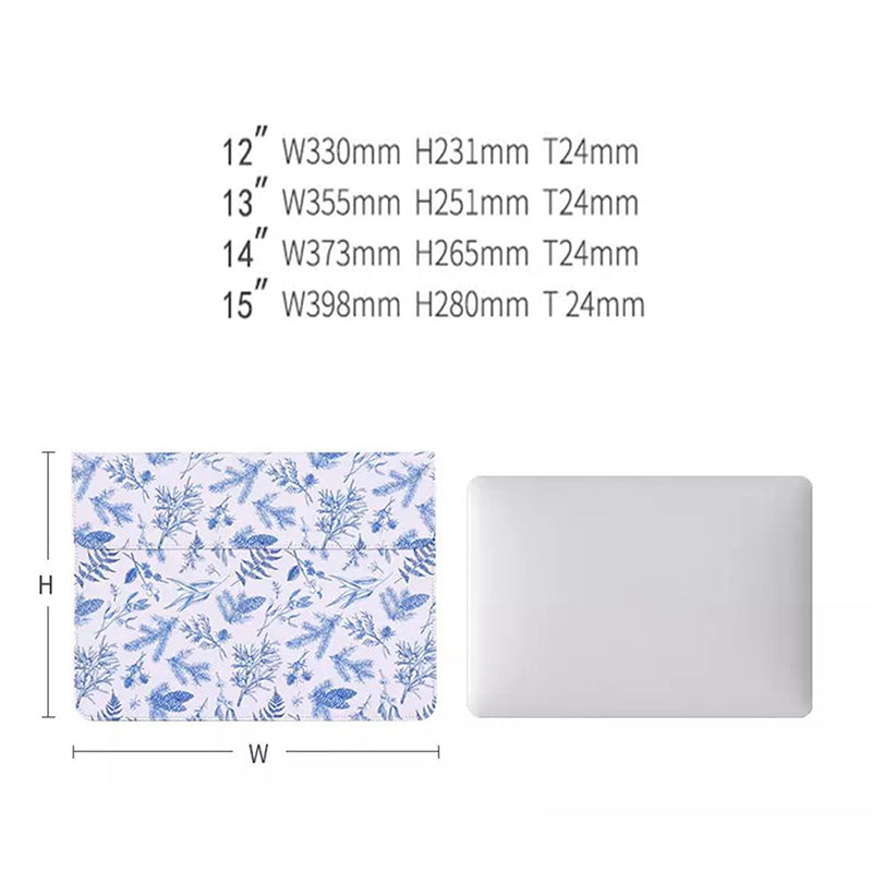 Leaf Printed Laptop Sleeve Carrying Bag PU Leather Magnetic Lid Notebook Protective Pouch - 14-inch