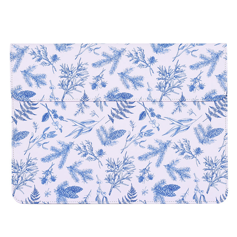 Leaf Printed Laptop Sleeve Carrying Bag PU Leather Magnetic Lid Notebook Protective Pouch - 15-inch