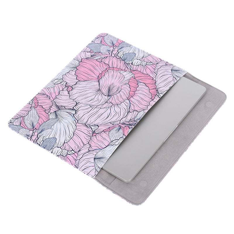 Stylish Flower Printed Notebook Sleeve Pouch PU Leather Magnetic Envelope Laptop Carrying Bag - 14-inch