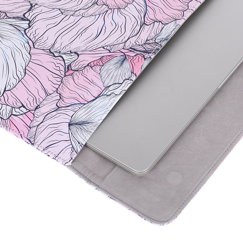 Stylish Flower Printed Notebook Sleeve Pouch PU Leather Magnetic Envelope Laptop Carrying Bag - 14-inch