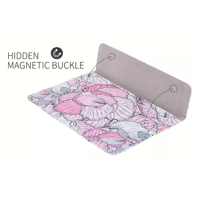 Stylish Flower Printed Notebook Sleeve Pouch PU Leather Magnetic Envelope Laptop Carrying Bag - 15-inch