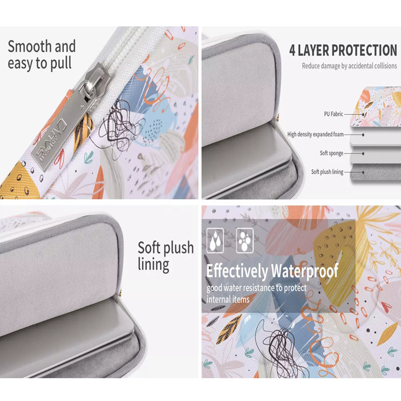 PU Leather Laptop Sleeve Bag Flower Leaf Pattern Notebook Carrying Case - White/for 15-inch Laptop