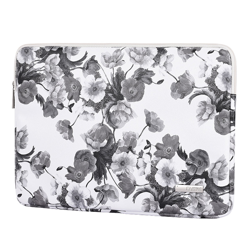 Watercolor Flower Pattern Laptop Sleeve Notebook Case with Small Bag - White/for 12-inch Laptop