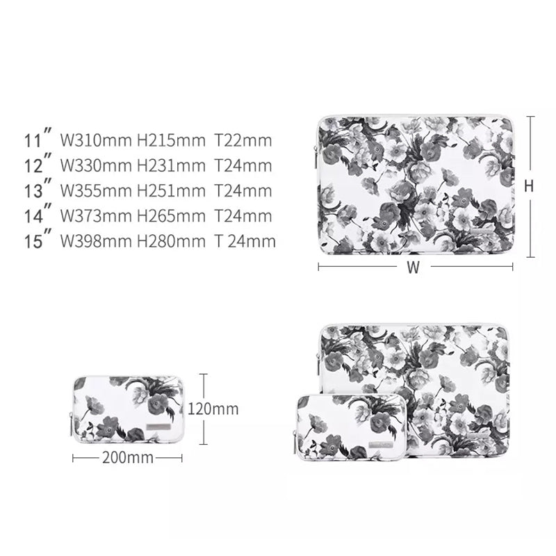 Watercolor Flower Pattern Laptop Sleeve Notebook Case with Small Bag - White/for 13-inch Laptop