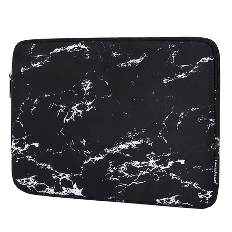Marble Pattern Zipper Closure Laptop Carrying Bag Notebook Protective Sleeve with Small Bag - Black/for 11-inch Laptop