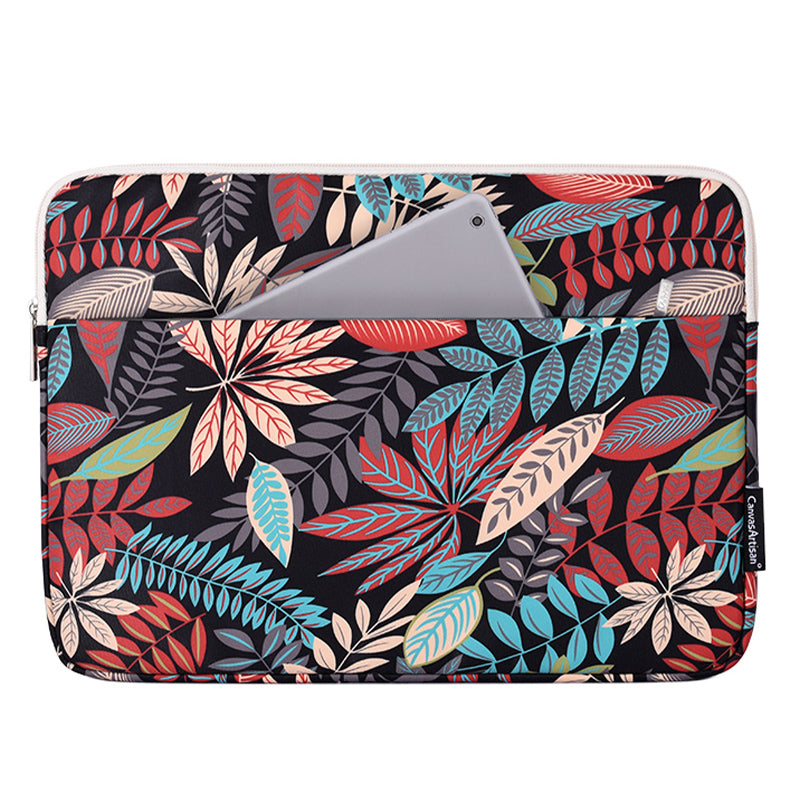 Leaves Printing Scratch-resistant Laptop Sleeve Polyester Zipper Notebook Bag - Black/for 12-inch Laptop