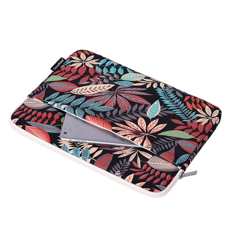 Leaves Printing Scratch-resistant Laptop Sleeve Polyester Zipper Notebook Bag - Black/for 13-inch Laptop
