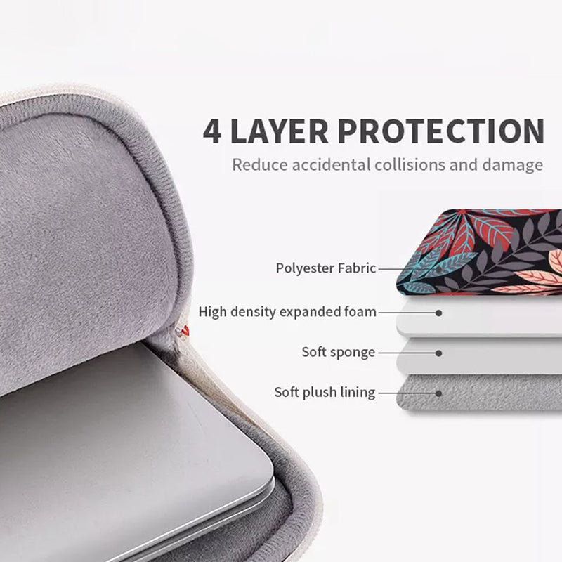 Leaves Printing Scratch-resistant Laptop Sleeve Polyester Zipper Notebook Bag - Black/for 15-inch Laptop