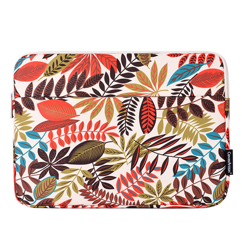 Leaves Printing Scratch-resistant Laptop Sleeve Polyester Zipper Notebook Bag - Yellow/for 12-inch Laptop
