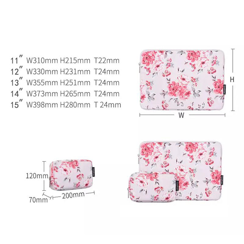 Watercolor Flower Printing Protective Laptop Sleeve Notebook PC Carrying Case with Small Bag - Light Pink/for 11-inch Laptop