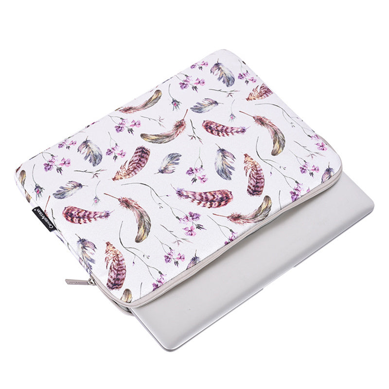 Watercolor Feather Pattern Ultra Slim Laptop Carrying Case Shockproof Notebook Sleeve with Small Bag - White/for 13-inch Laptop