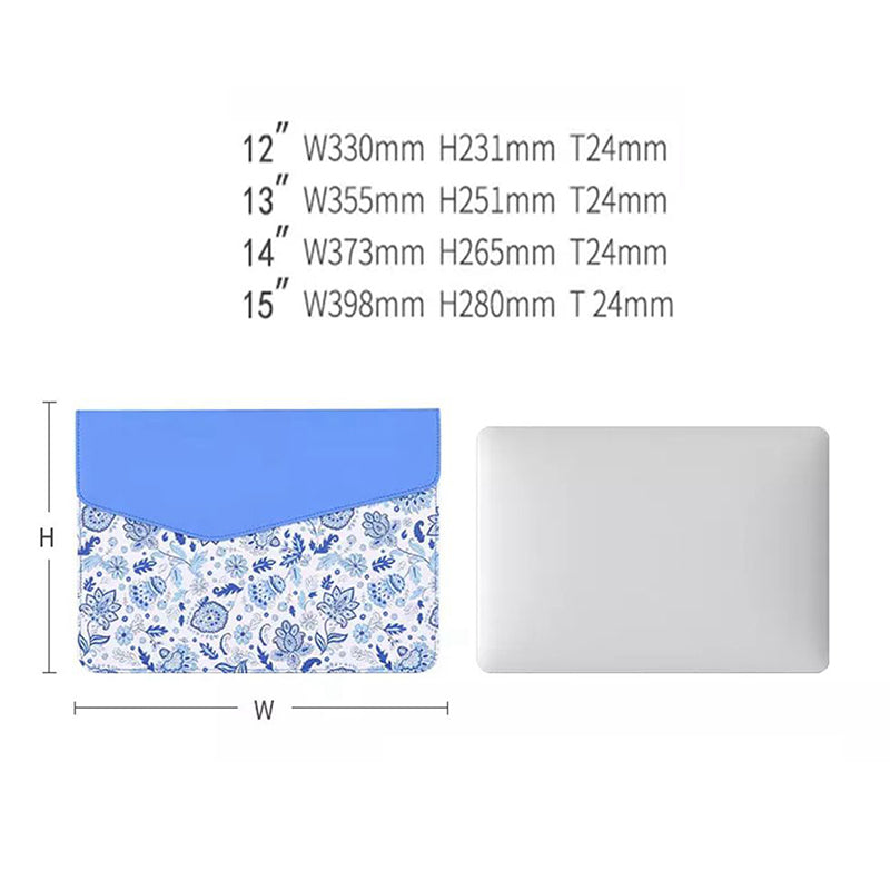 Magnetic Flip Cover PU Leather Laptop Sleeve Flower Pattern Notebook Case - Blue/for 12-inch Laptop